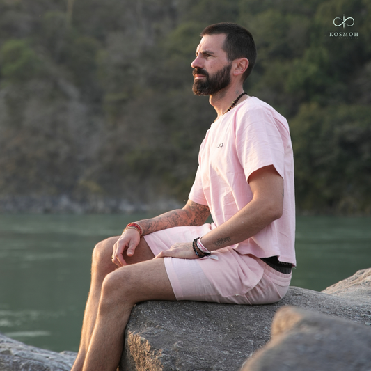 Kosmoh 100% Organic KHADI Yoga Shorts & Top Set ( Unisex )- Dreamy Pink