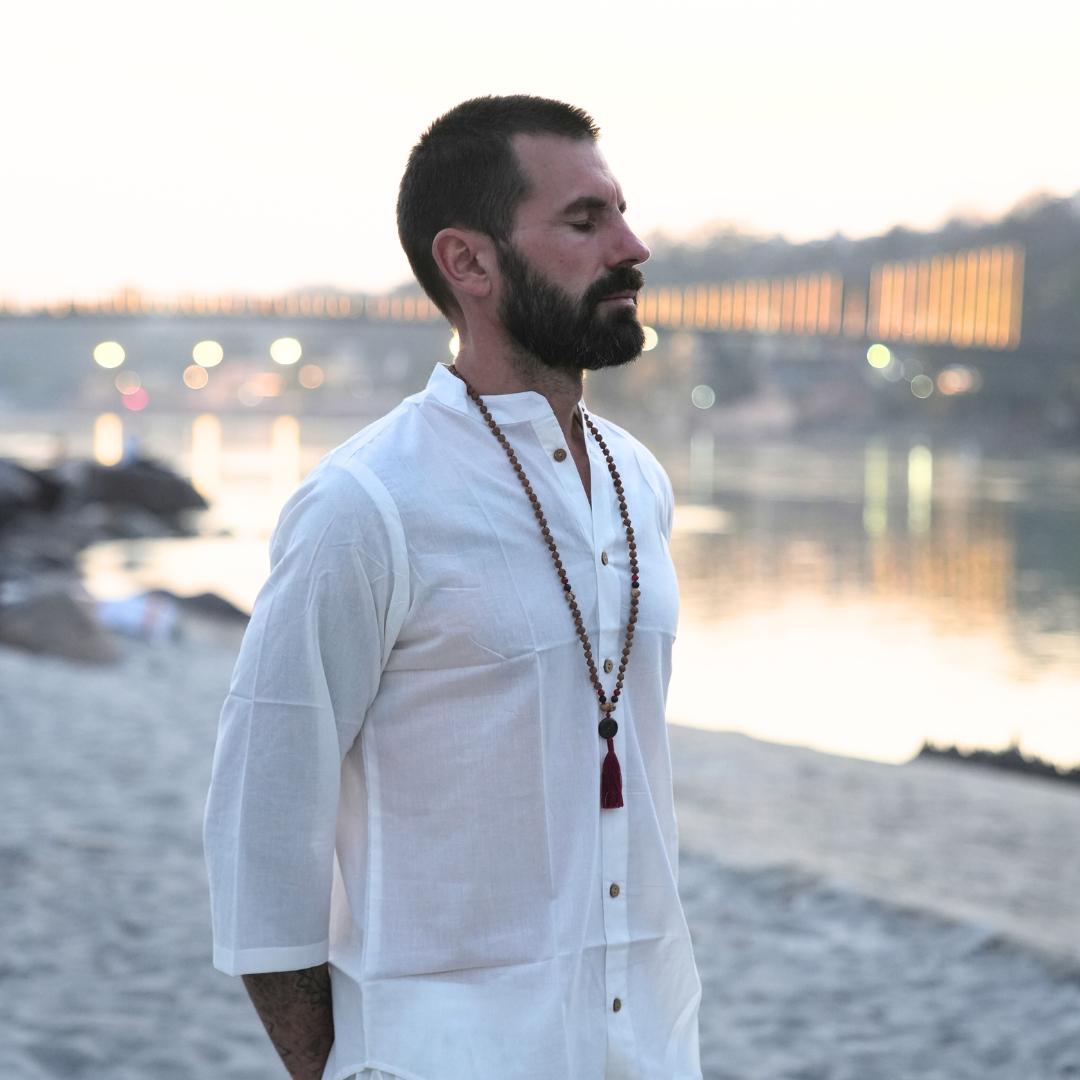 Kosmoh 100% Organic Mulmul Cotton Coord Set Unisex- Serene white " Shirt style " ( Set of top & pants )
