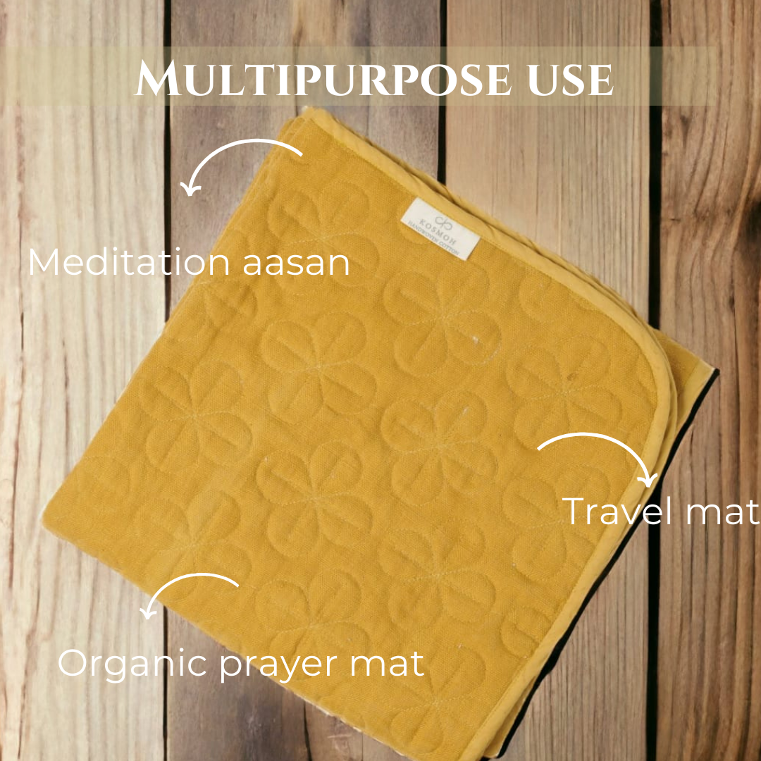 100% Kosmoh Organic Cotton Meditation Mat - YELLOW