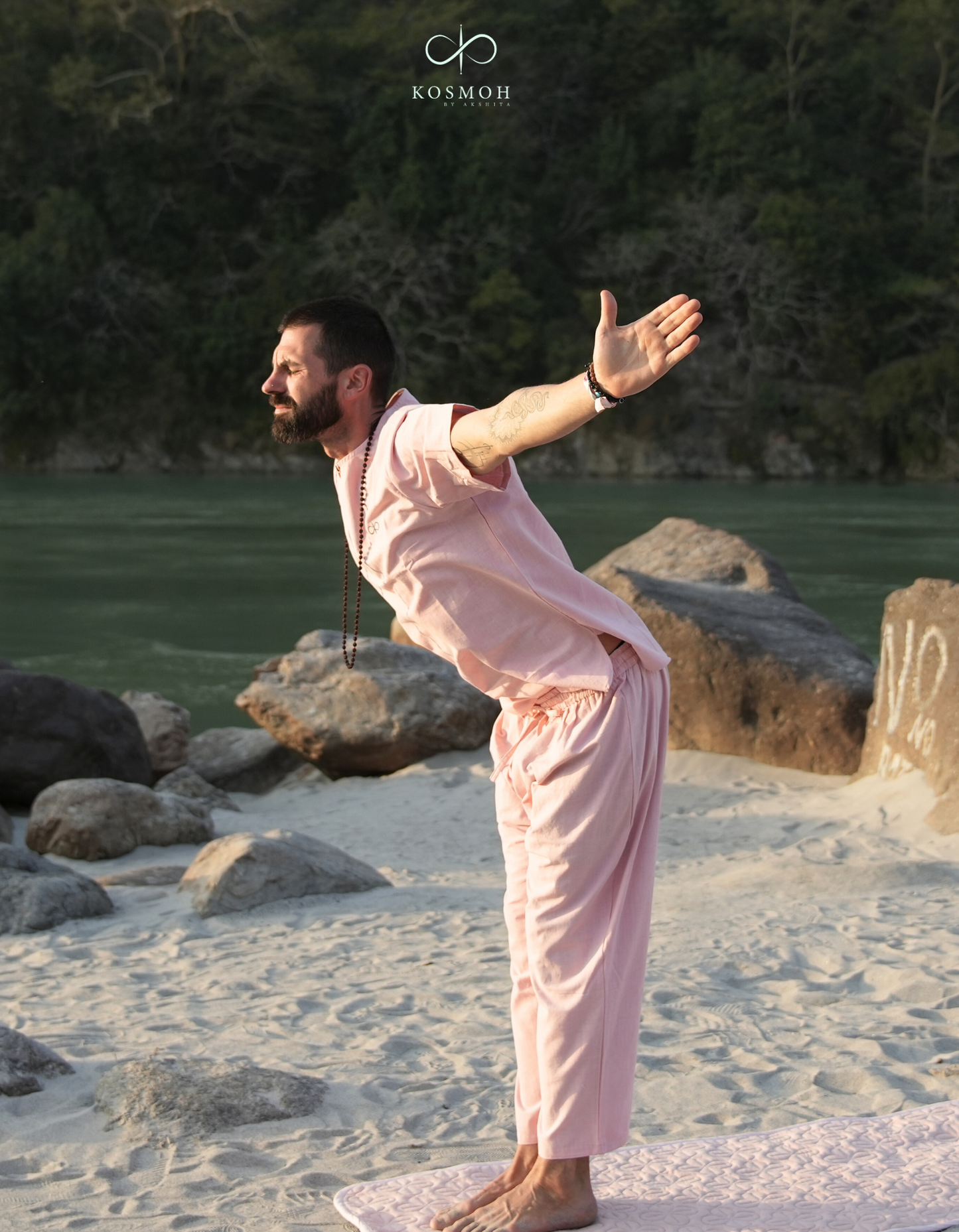 "Kosmoh 100% Organic KHADI Coord Set - dreamy pink ( Set of top & yoga pants )