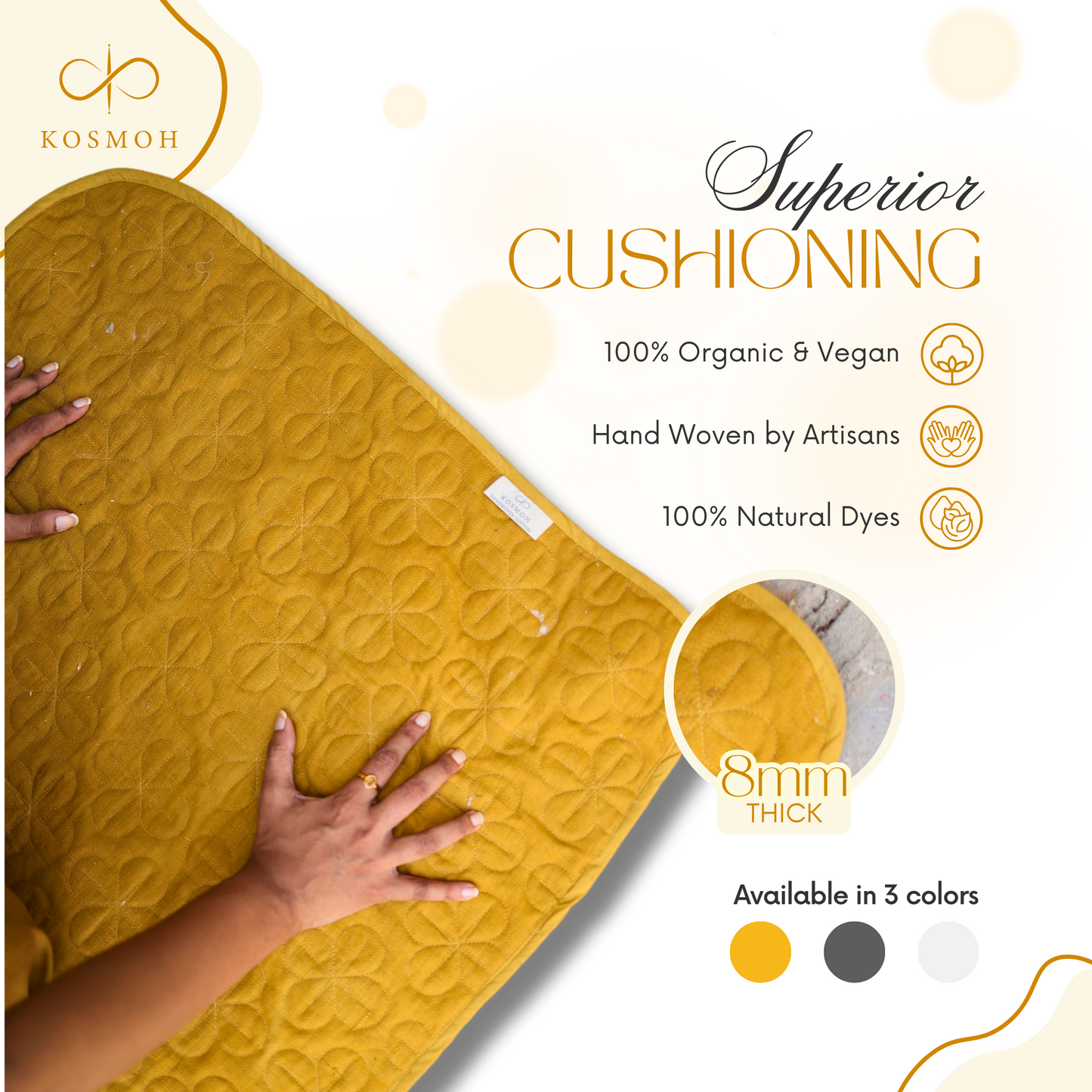 100% Kosmoh Organic Cotton Meditation Mat - YELLOW