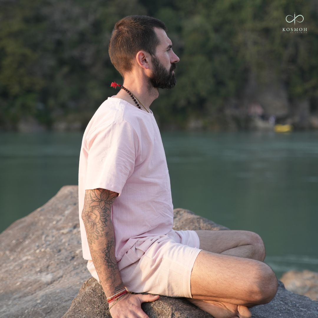 Kosmoh 100% Organic KHADI Yoga Shorts & Top Set ( Unisex )- Dreamy Pink