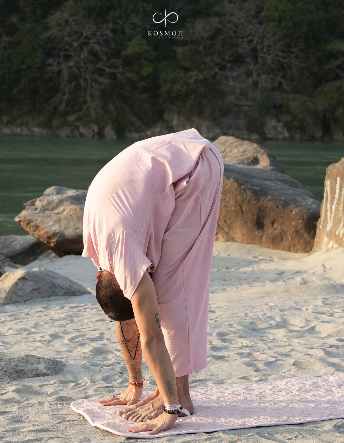 "Kosmoh 100% Organic KHADI Coord Set - dreamy pink ( Set of top & yoga pants )