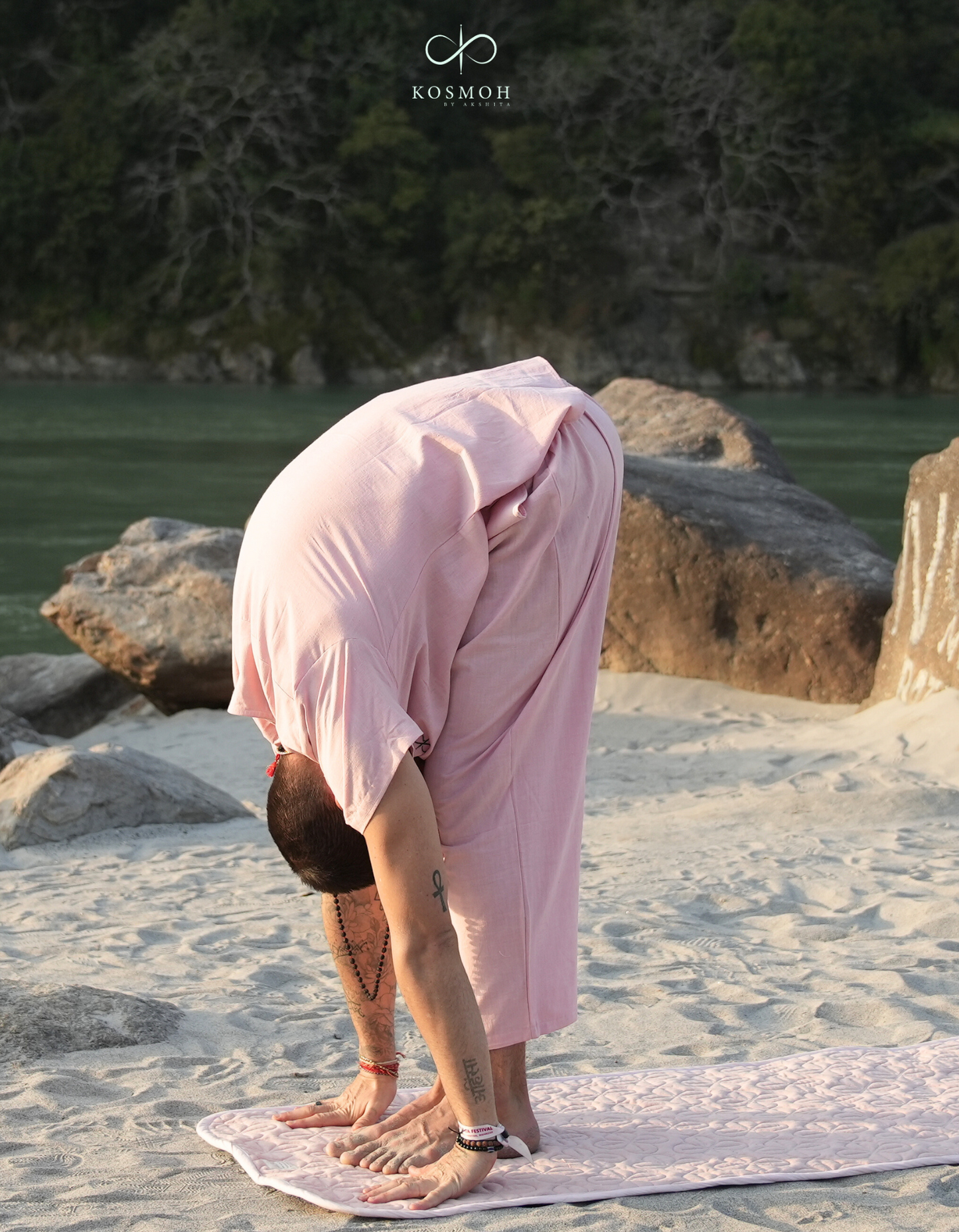 "Kosmoh 100% Organic KHADI Coord Set - dreamy pink  ( Set of top & yoga pants )