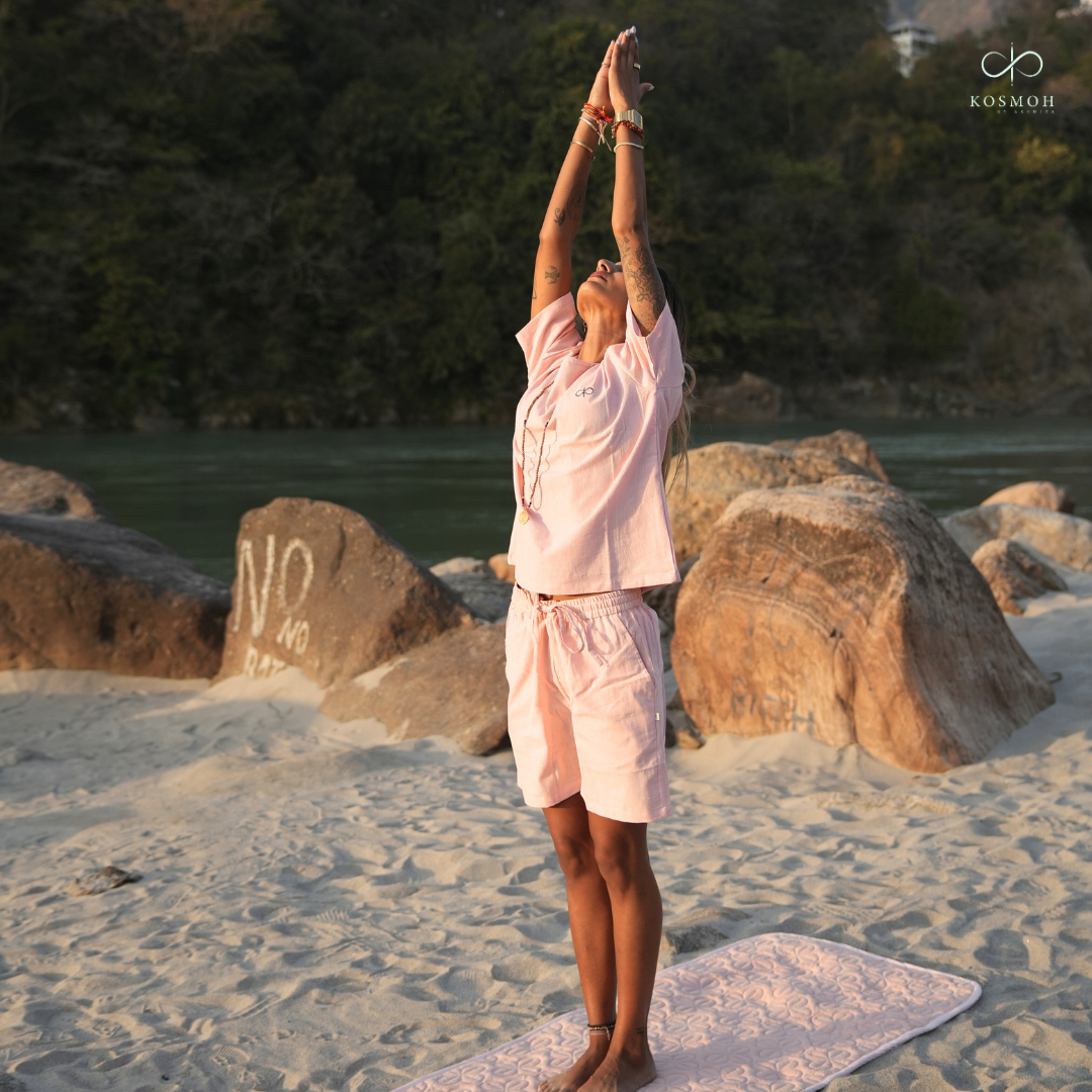 Kosmoh 100% Organic KHADI Yoga Shorts & Top Set ( Unisex )- Dreamy Pink
