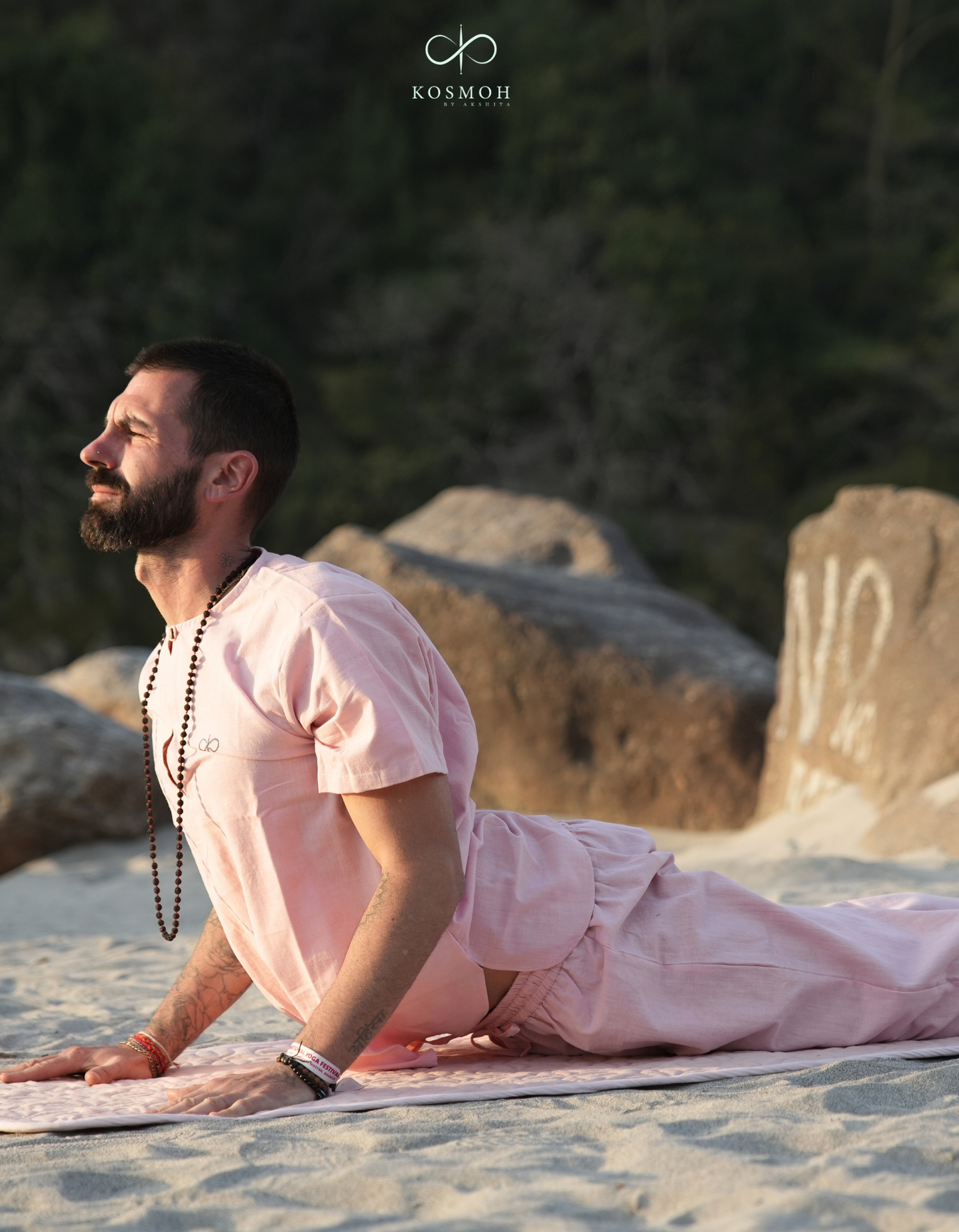 "Kosmoh 100% Organic KHADI Coord Set - dreamy pink ( Set of top & yoga pants )