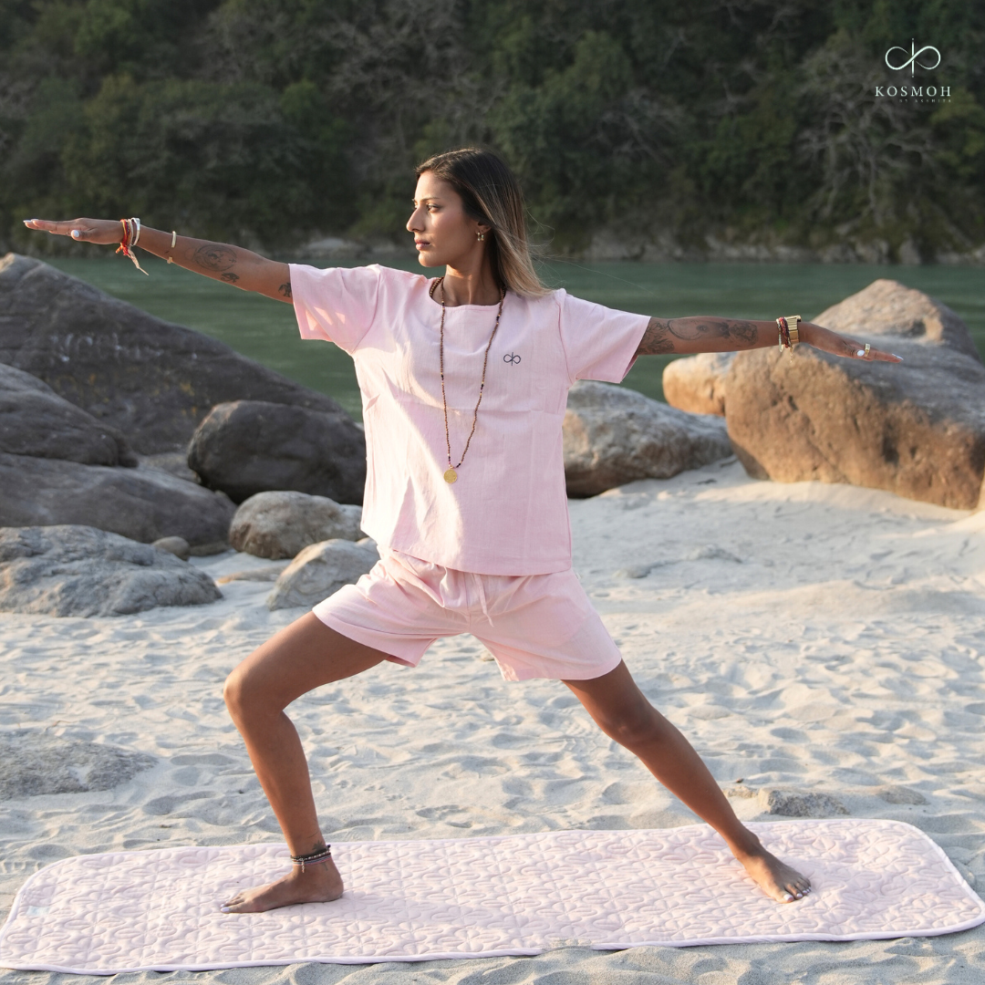 Kosmoh 100% Organic KHADI Yoga Shorts & Top Set ( Unisex )- Dreamy Pink