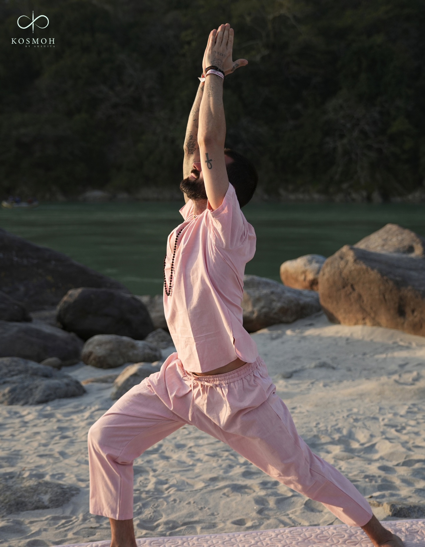 "Kosmoh 100% Organic KHADI Coord Set - dreamy pink ( Set of top & yoga pants )