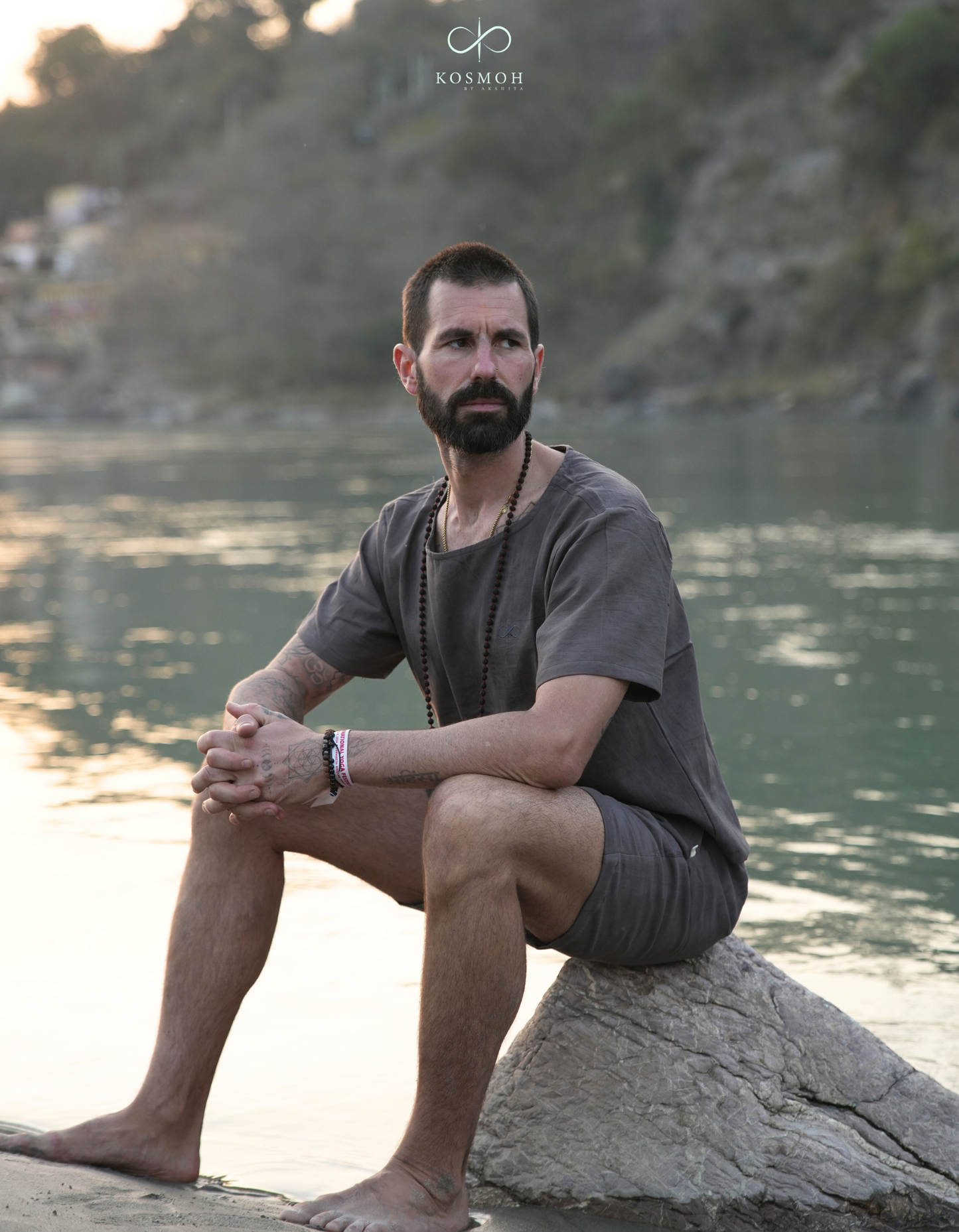 Kosmoh 100% Organic KHADI Yoga Shorts & Top Set ( Unisex ) - Moonlit Gray