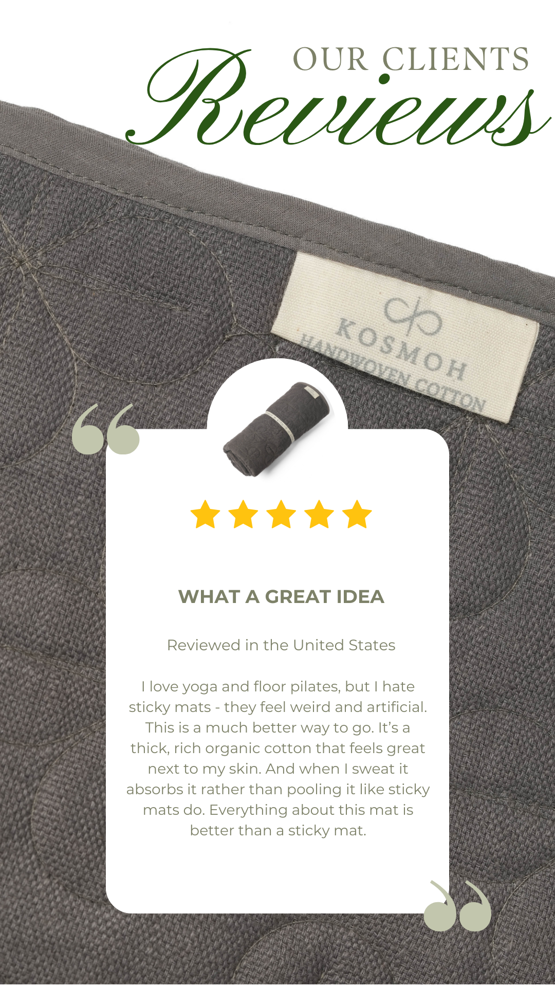 Kosmoh 'Kashish' herb-infused foldable Yoga & Meditation Mat - Moonlit Gray, 100% Organic Handspun & Handwoven Khadi Cotton Yoga Mat I Sustainable & Eco-friendly