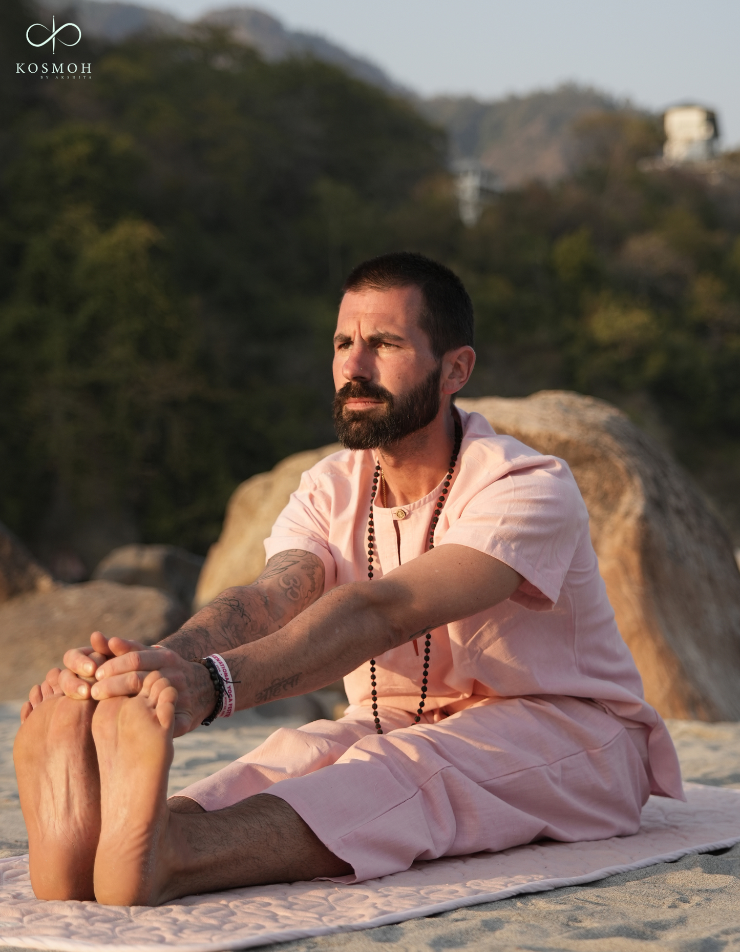 "Kosmoh 100% Organic KHADI Coord Set - dreamy pink ( Set of top & yoga pants )