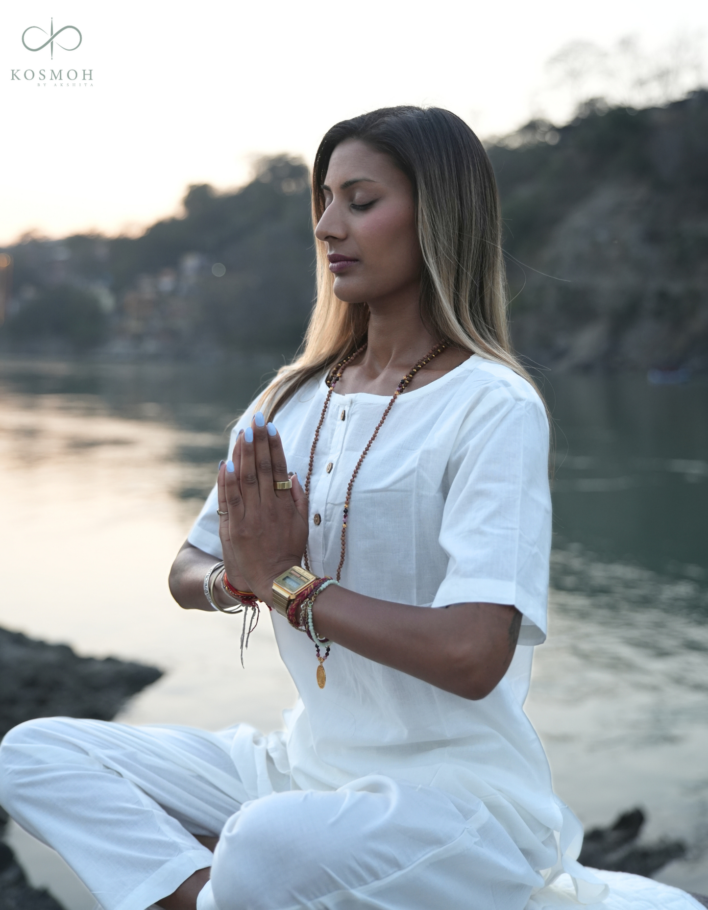 Kosmoh Serene White Coord set- pure cotton meditation & yoga wear, Unisex