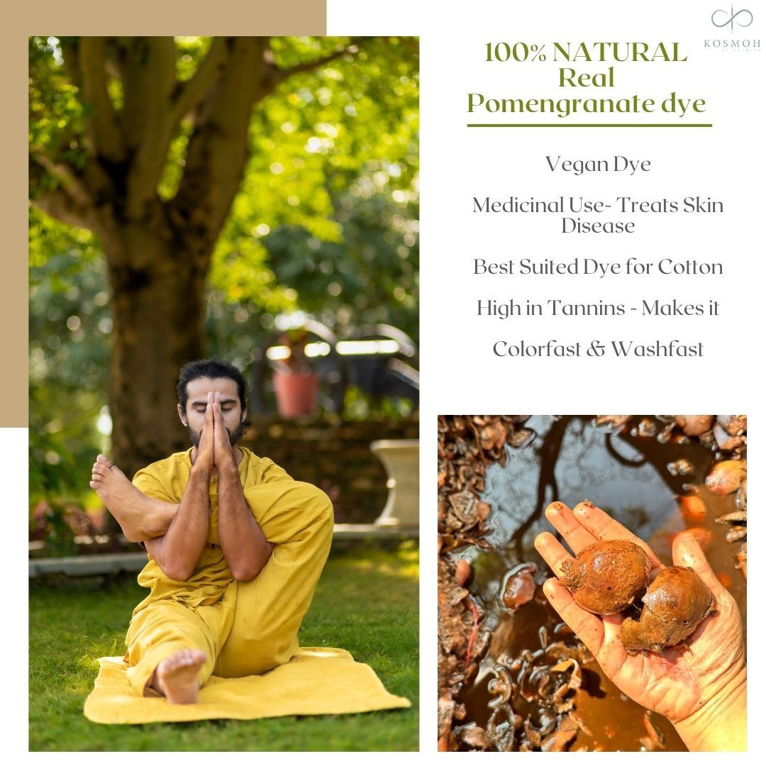 "Kosmoh 100% Organic KHADI Yoga Coord Set - Amber Yellow ( Set of top & yoga pants ) - Male  "