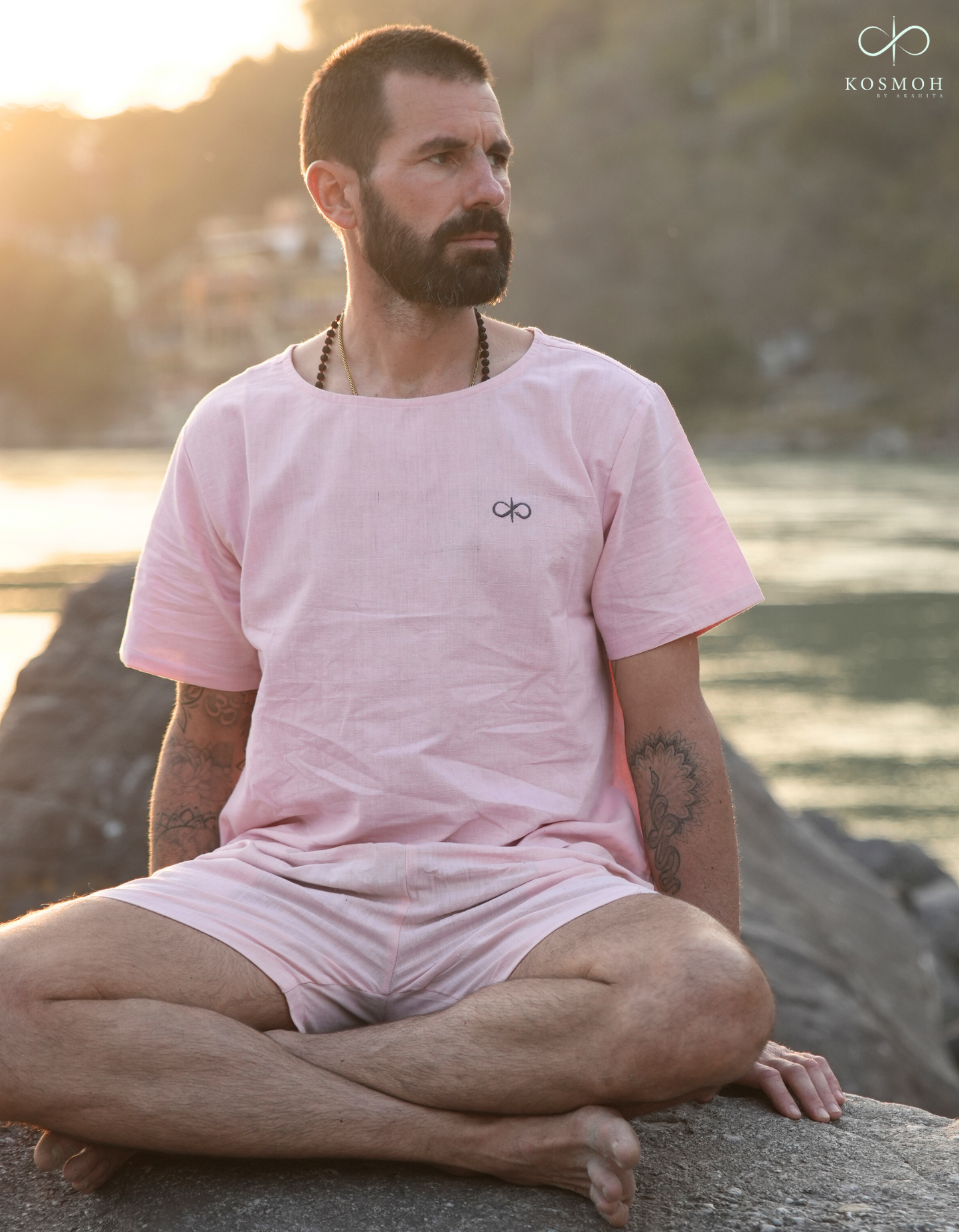Kosmoh 100% Organic KHADI Yoga Shorts & Top Set ( Unisex )- Dreamy Pink