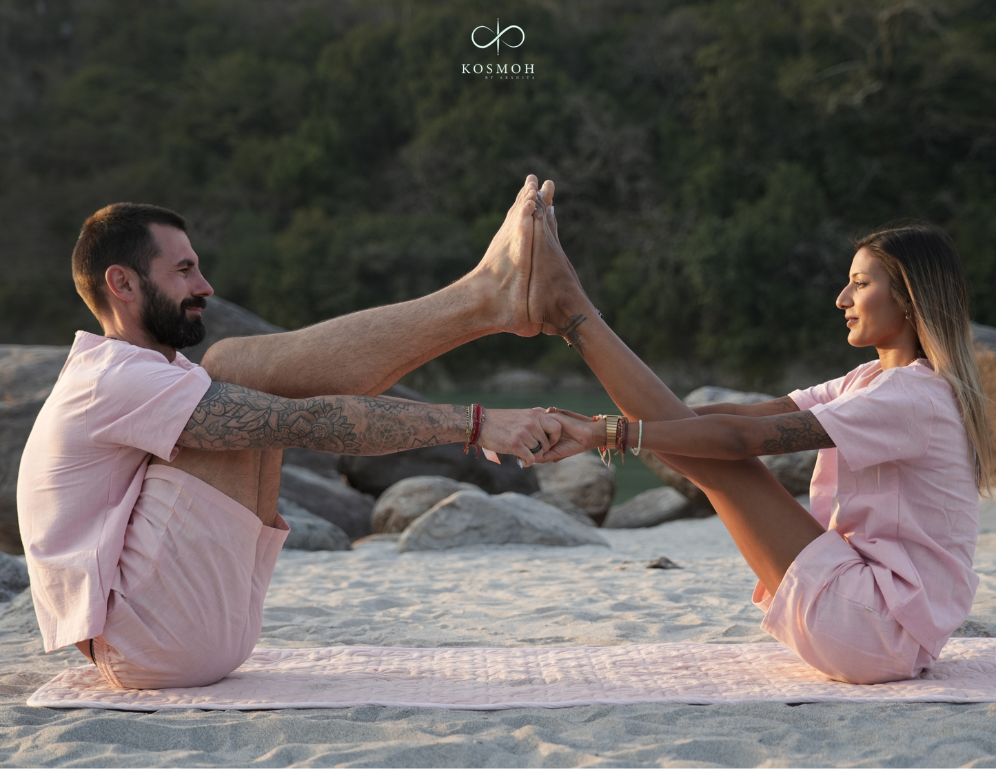 Kosmoh 100% Organic KHADI Yoga Shorts & Top Set ( Unisex )- Dreamy Pink