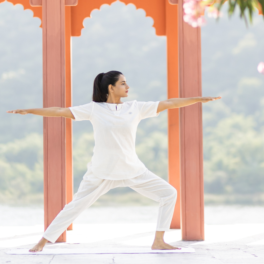 "Kosmoh 100% Organic KHADI Yoga Coord Set - Amber Yellow ( Set of top & yoga pants ) "