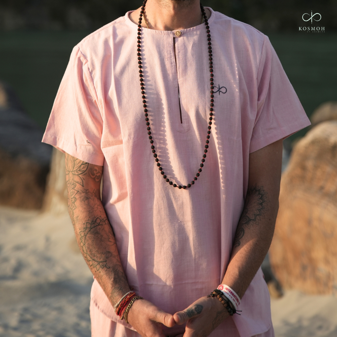 "Kosmoh 100% Organic KHADI Coord Set - dreamy pink ( Set of top & yoga pants )