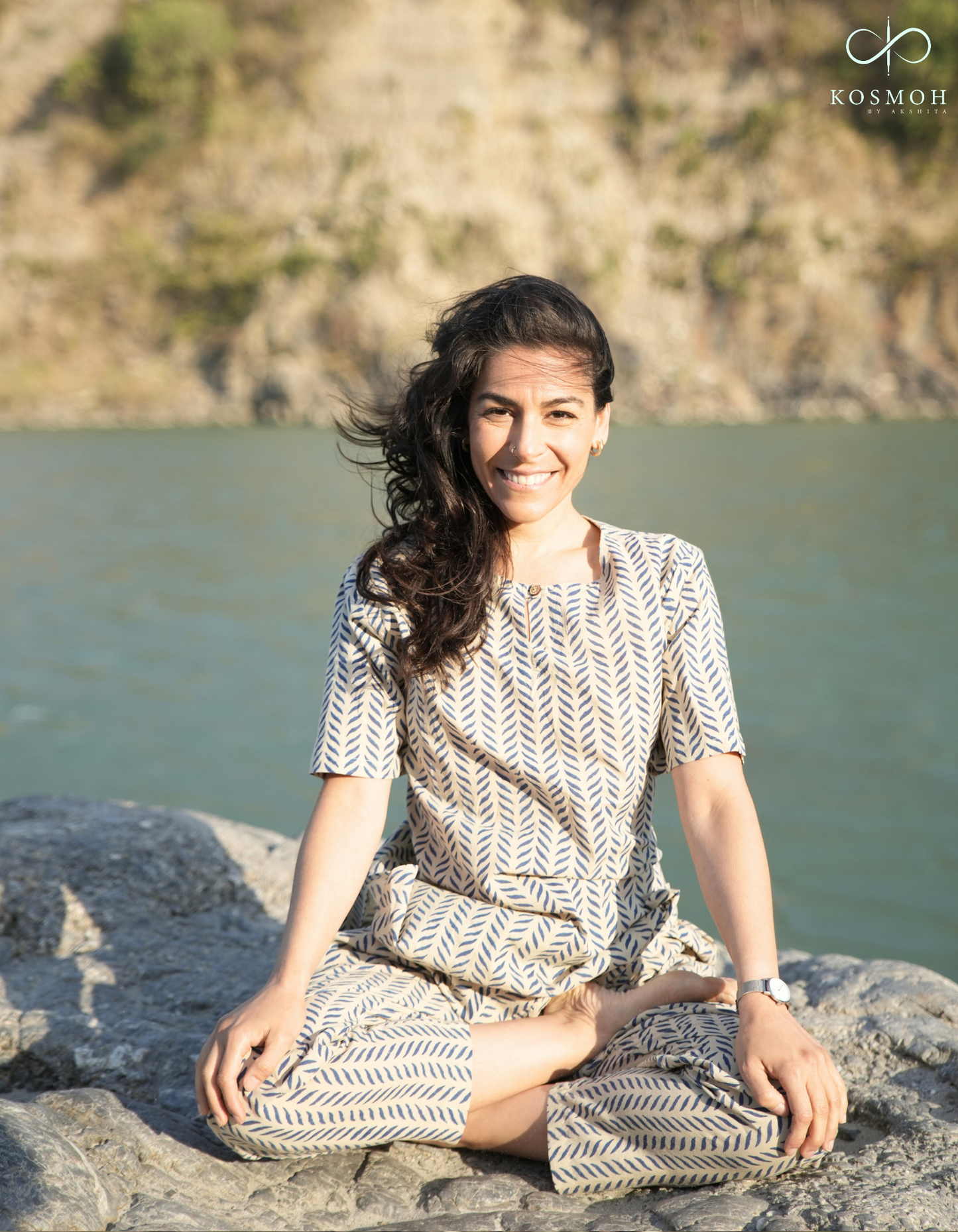 "Kosmoh 100% Organic Cotton Coord Set - Midnight Blue- Handblock printing ( Set of top & pants ) "