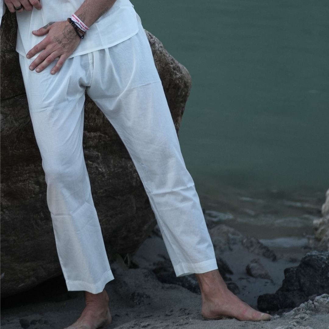 "Kosmoh 100% Organic Mulmul Cotton Yoga pants - Serene white - Unisex "