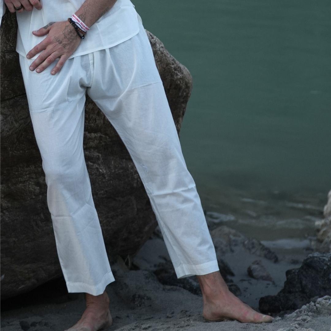 "Kosmoh 100% Organic Mulmul Cotton Yoga pants - Serene white - Unisex   "