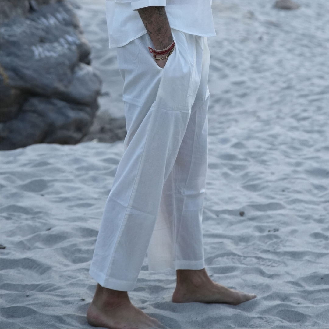 Kosmoh Serene White Coord set- pure cotton meditation & yoga wear, Unisex