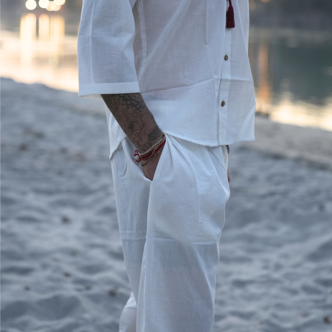 "Kosmoh 100% Organic Mulmul Cotton Yoga pants - Serene white - Unisex "
