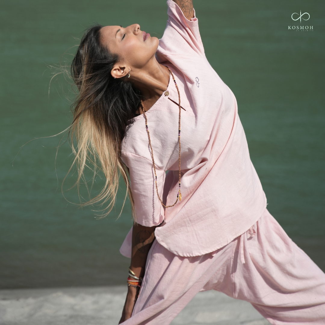 "Kosmoh 100% Organic KHADI Coord Set - dreamy Pink  ( Set of top & yoga pants ) "