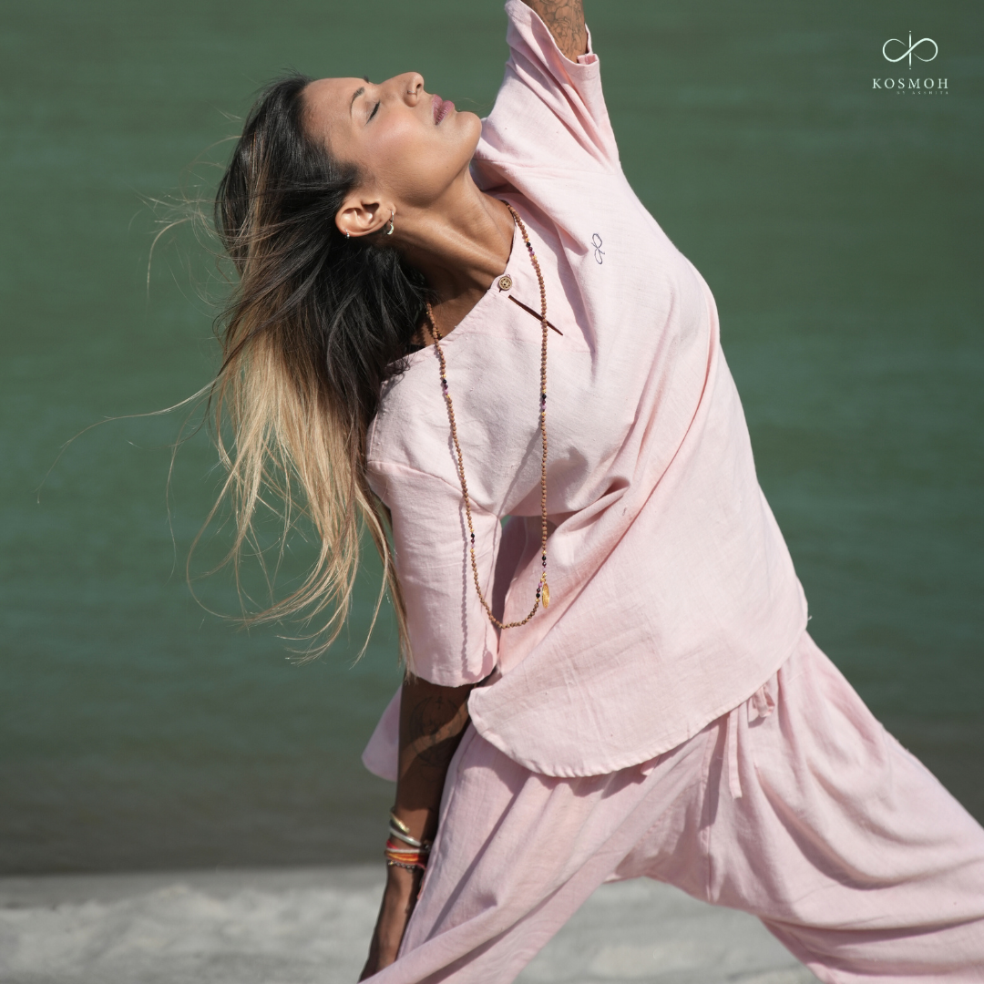"Kosmoh 100% Organic KHADI Coord Set - dreamy Pink ( Set of top & yoga pants ) "