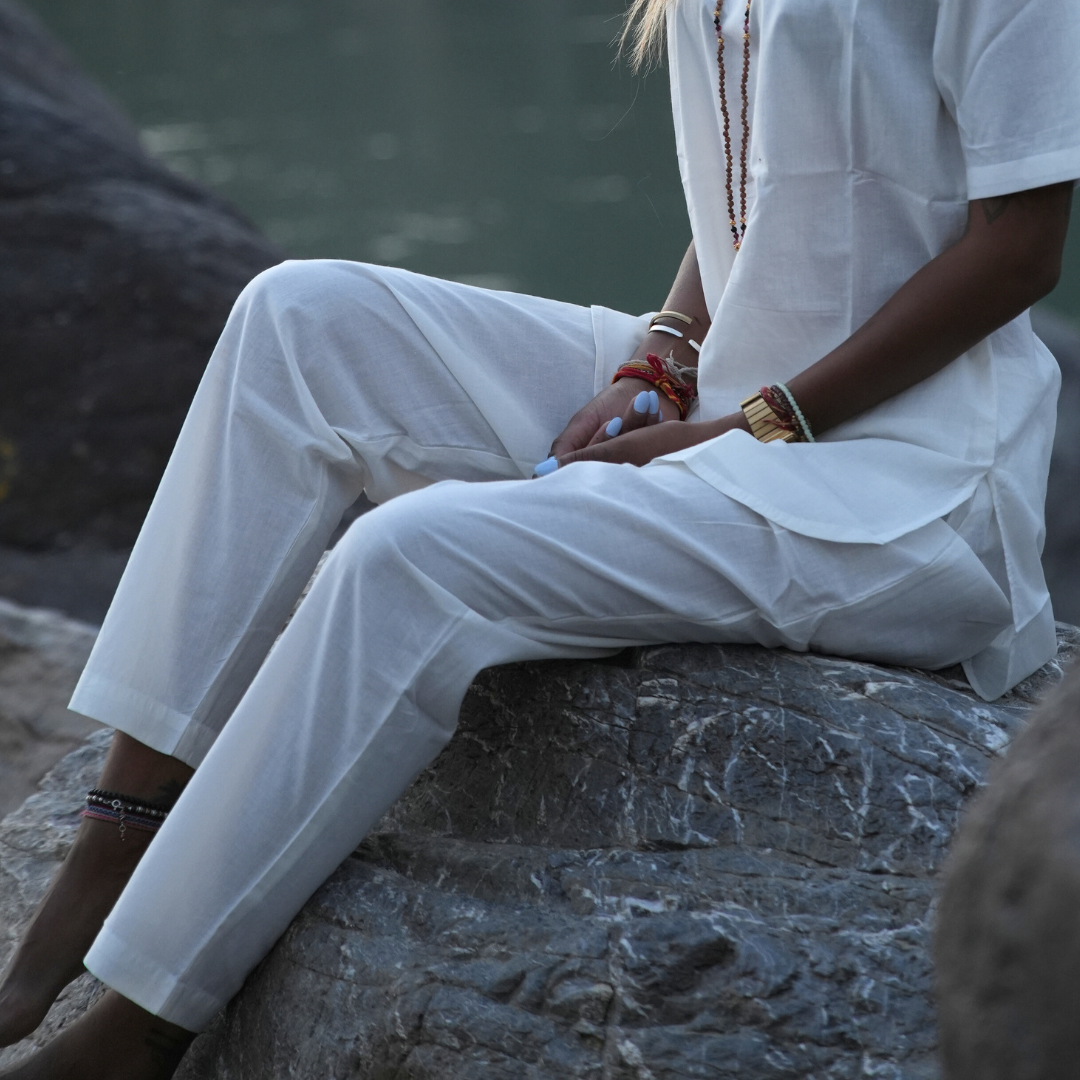 "Kosmoh 100% Organic Mulmul Cotton Yoga pants - Serene white - Unisex "