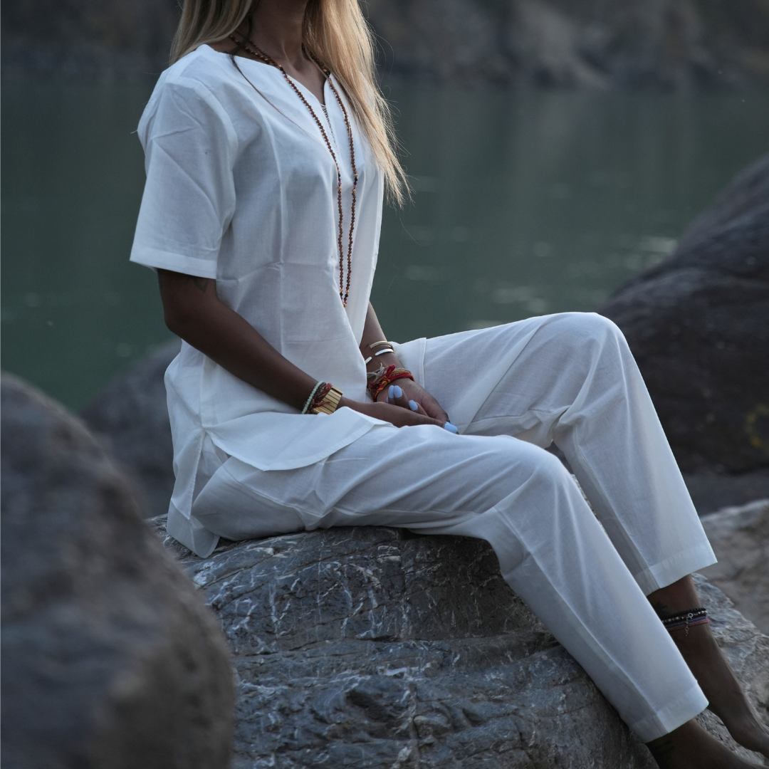 "Kosmoh 100% Organic Mulmul Cotton Yoga pants - Serene white - Unisex "