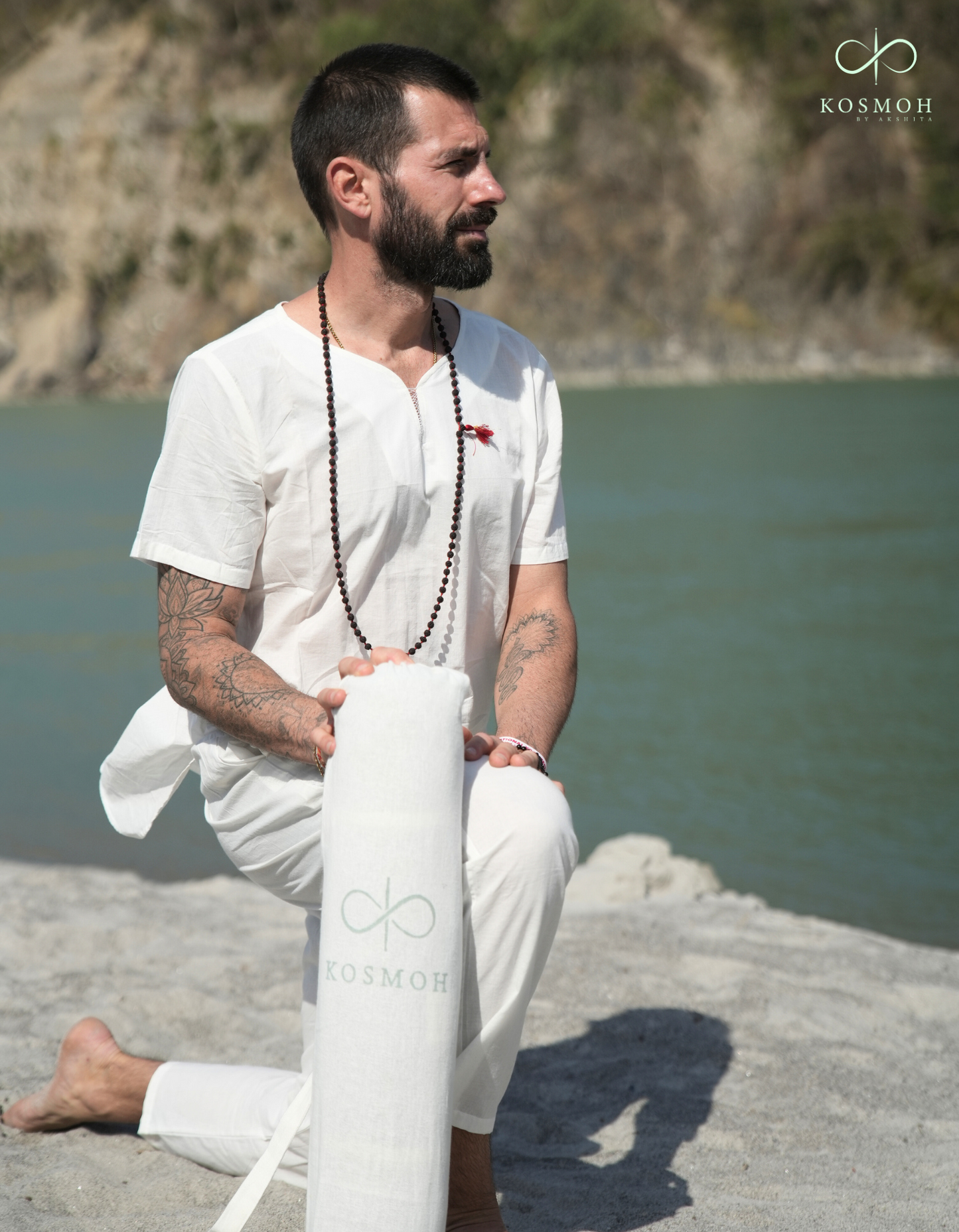 Kosmoh 100% Organic Mulmul Cotton Coord Set Unisex-Serene white  (Keyhole neck design) ( Set of top & pants )