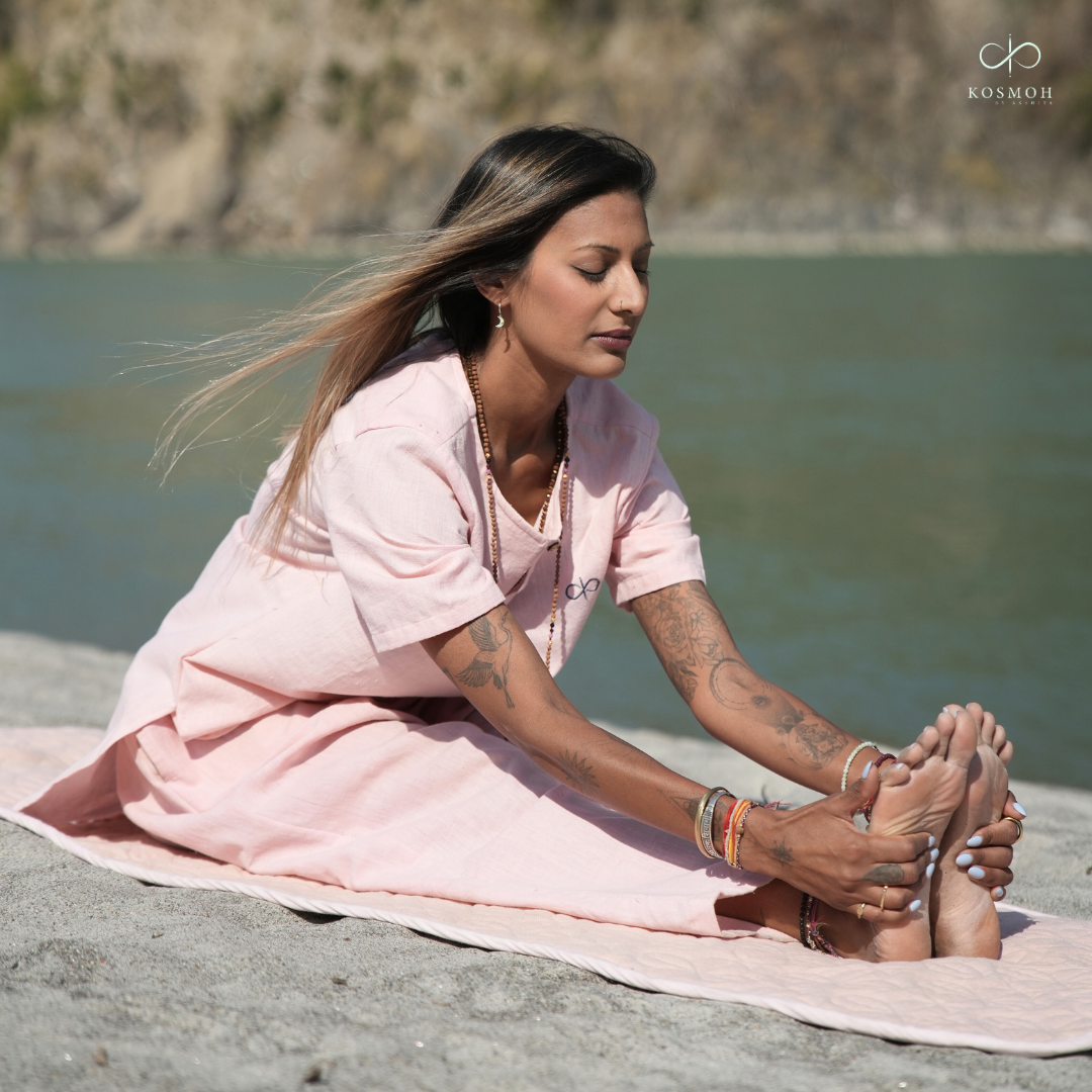 "Kosmoh 100% Organic KHADI Coord Set - dreamy Pink ( Set of top & yoga pants ) "