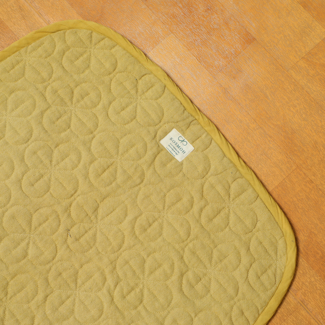 Kosmoh 'Anaar Chilka' herb-infused foldable Yoga & Meditation Mat - Sage Yellow, 100% Organic Handspun & Handwoven Khadi Cotton Yoga Mat I Sustainable & Eco-friendly