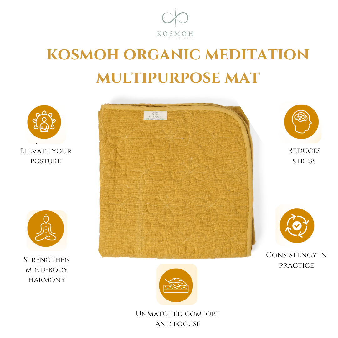 100% Kosmoh Organic Cotton Meditation Mat - YELLOW