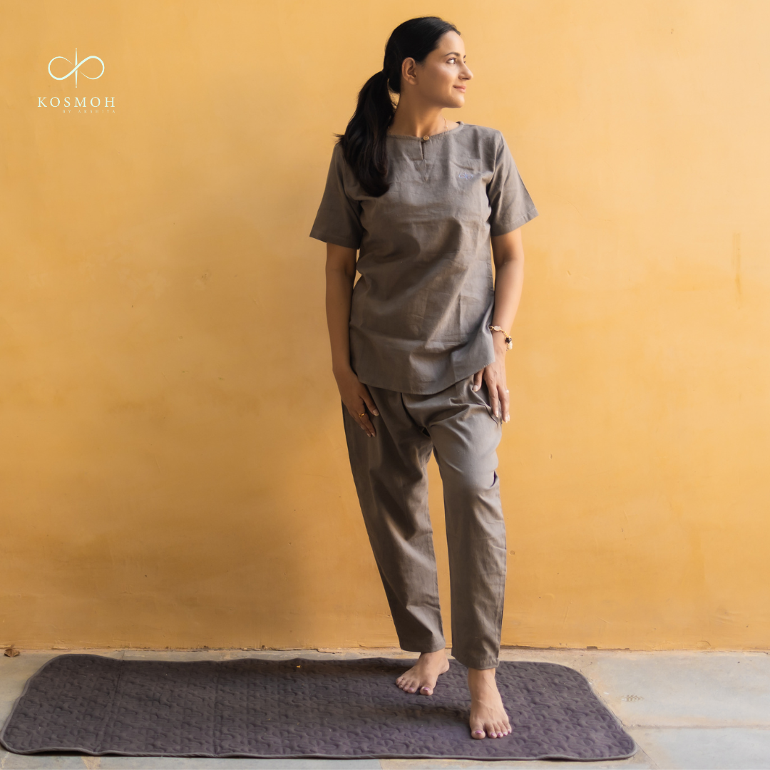 "Kosmoh 100% Organic KHADI Coord Set - dreamy Pink  ( Set of top & yoga pants ) "