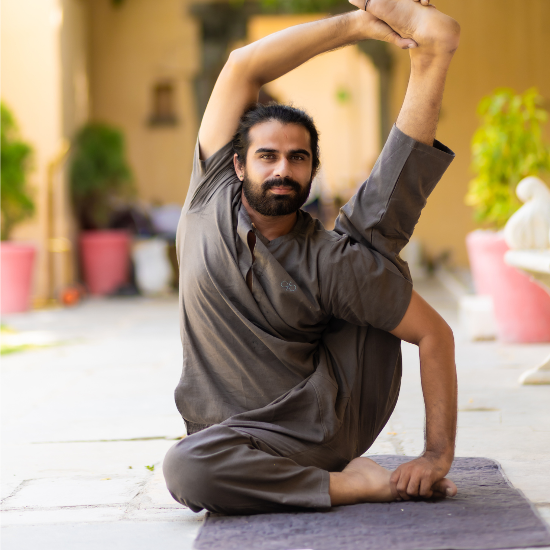 "Kosmoh 100% Organic KHADI Yoga Coord Set - Serene White ( Set of top & yoga pants ) - Male "