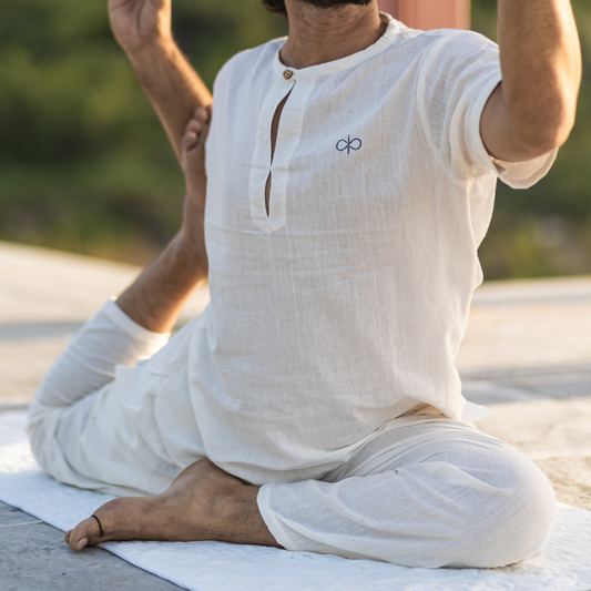 "Kosmoh 100% Organic KHADI Yoga Coord Set - serene white ( Set of top & yoga pants ) - Male "