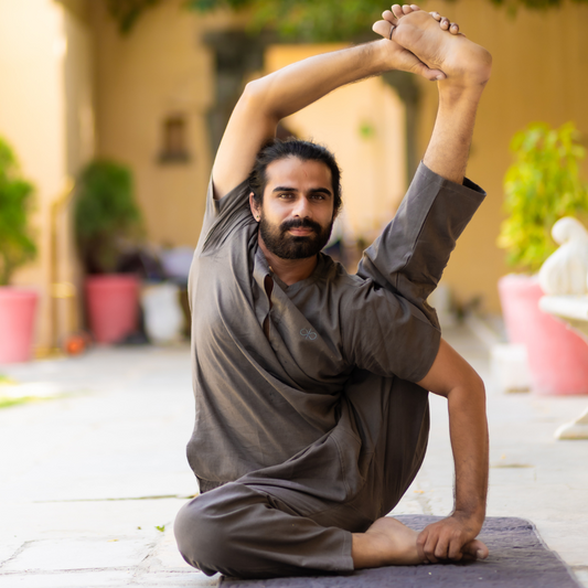 "Kosmoh 100% Organic KHADI Yoga Coord Set - Moonlit Gray ( Set of top & yoga pants ) - Male  "