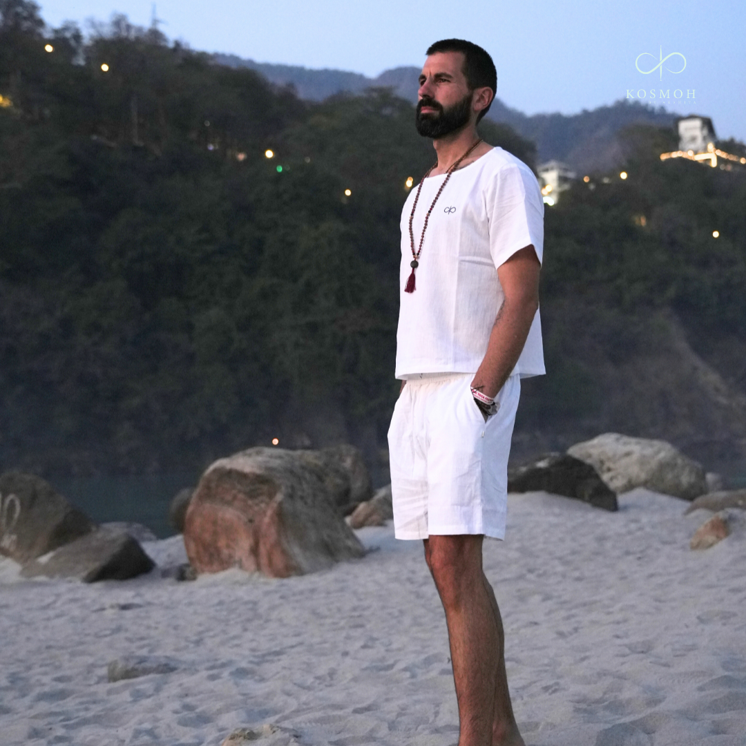 Kosmoh 100% Organic KHADI Yoga Shorts & Top Set (Unisex) - Serene White