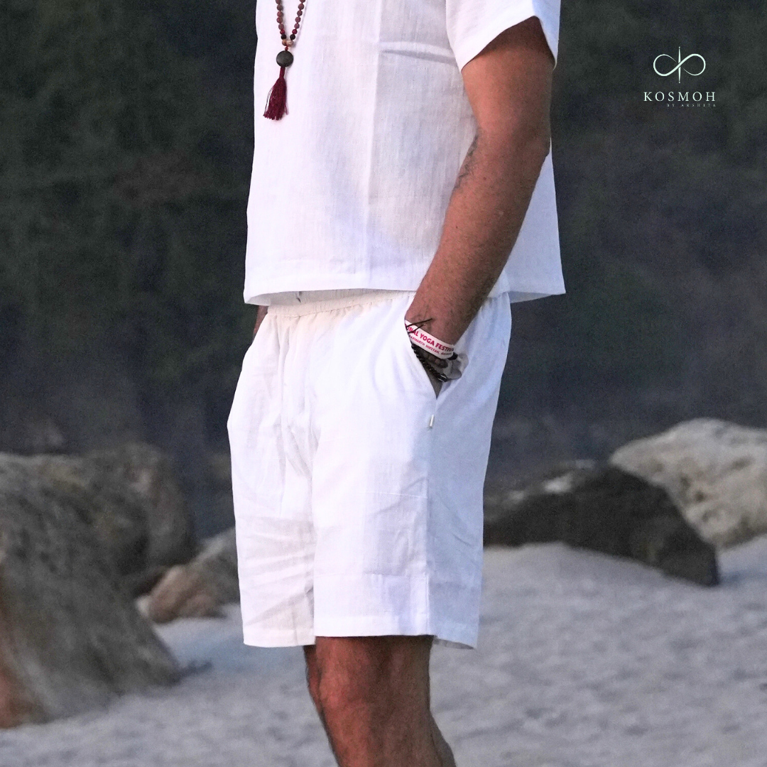 Kosmoh 100% Organic KHADI Yoga Shorts & Top Set (Unisex) - Serene White