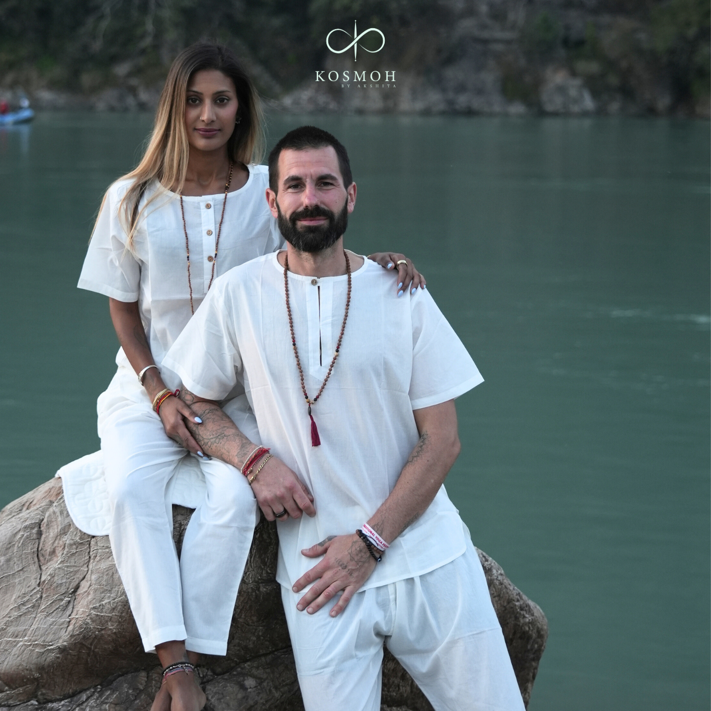 Kosmoh Serene White Coord set- pure cotton meditation & yoga wear, Unisex
