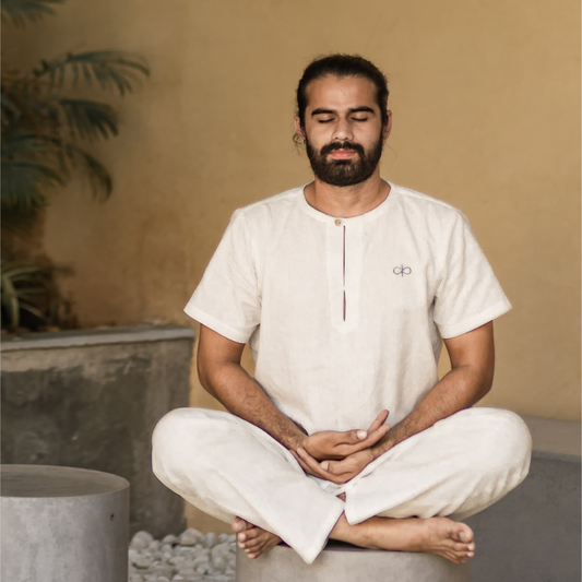 "Kosmoh 100% Organic KHADI Yoga Coord Set - Serene White ( Set of top & yoga pants ) - Male "