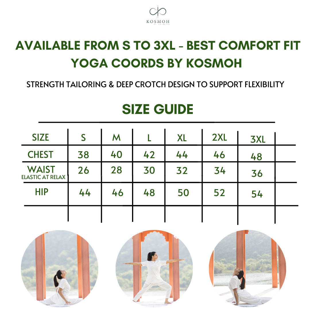 "Kosmoh 100% Organic KHADI Yoga Coord Set - Serene White ( Set of top & yoga pants ) - Female "