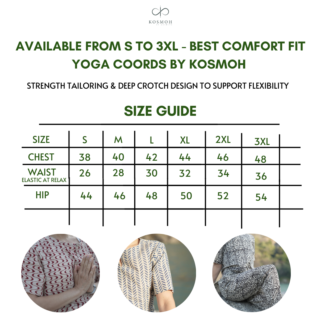 "Kosmoh 100% Organic Cotton Coord Set - Deep maroon - Tranquility waves ( Set of top & pants ) "