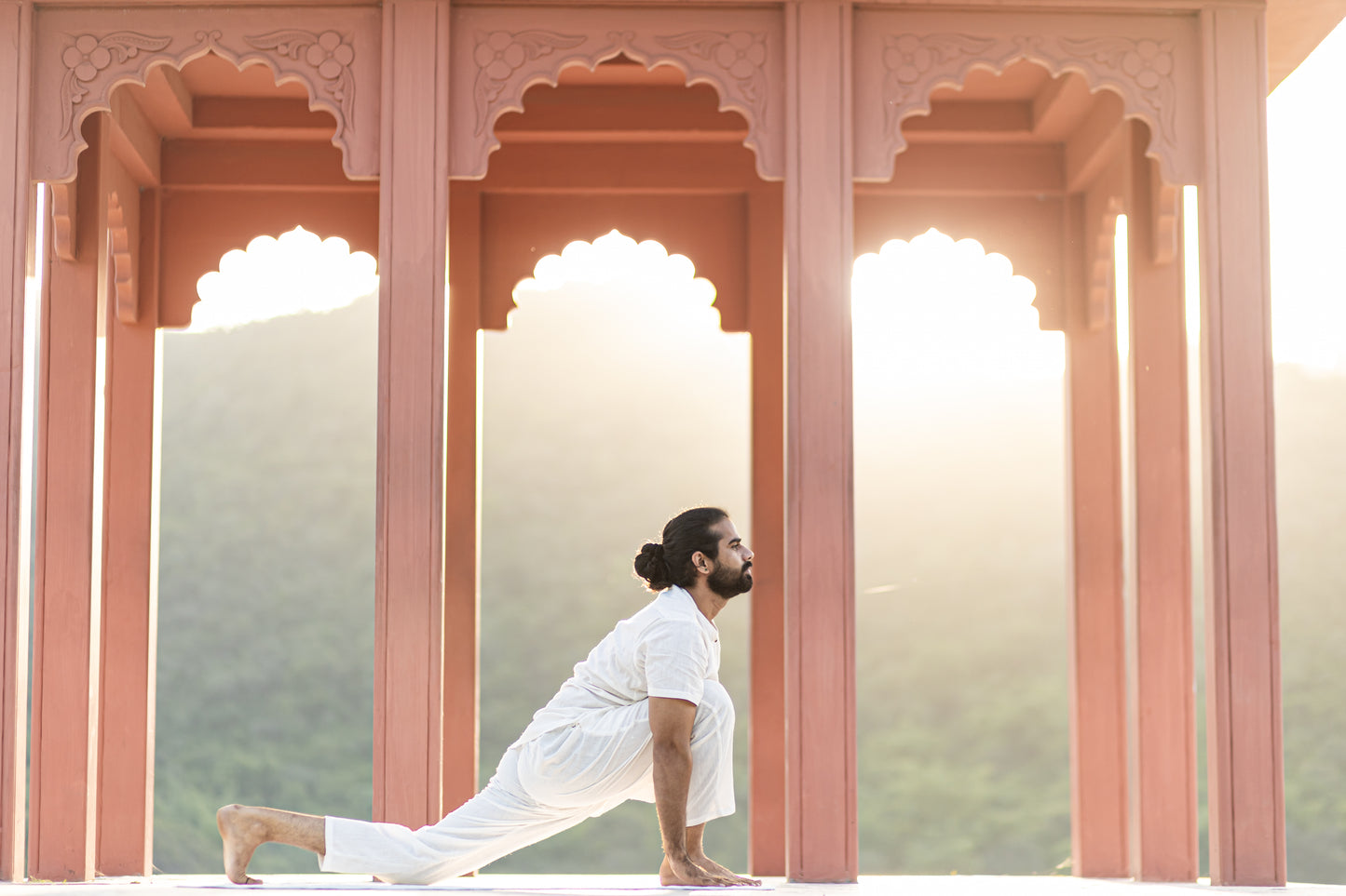 "Kosmoh 100% Organic KHADI Yoga Coord Set - Serene White ( Set of top & yoga pants ) - Male "