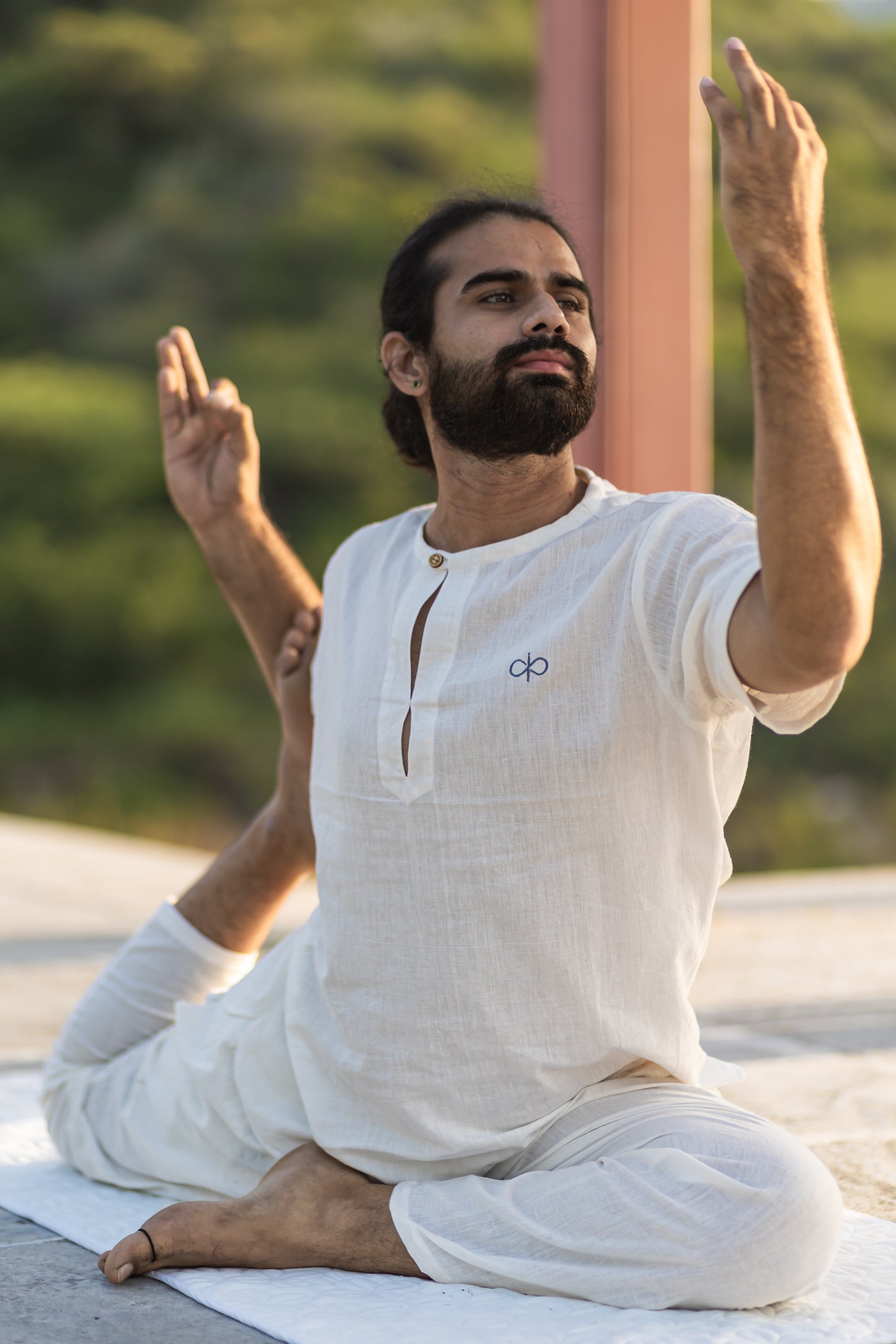 "Kosmoh 100% Organic KHADI Yoga Coord Set - Serene White ( Set of top & yoga pants ) - Male "