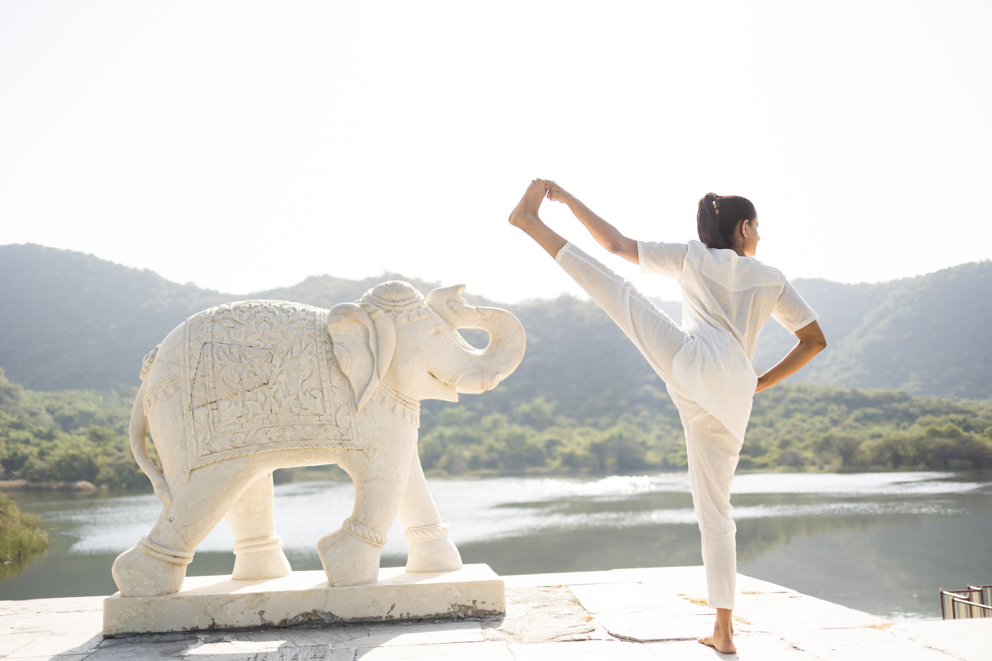 "Kosmoh 100% Organic KHADI Yoga Coord Set - Serene White ( Set of top & yoga pants ) - Female "