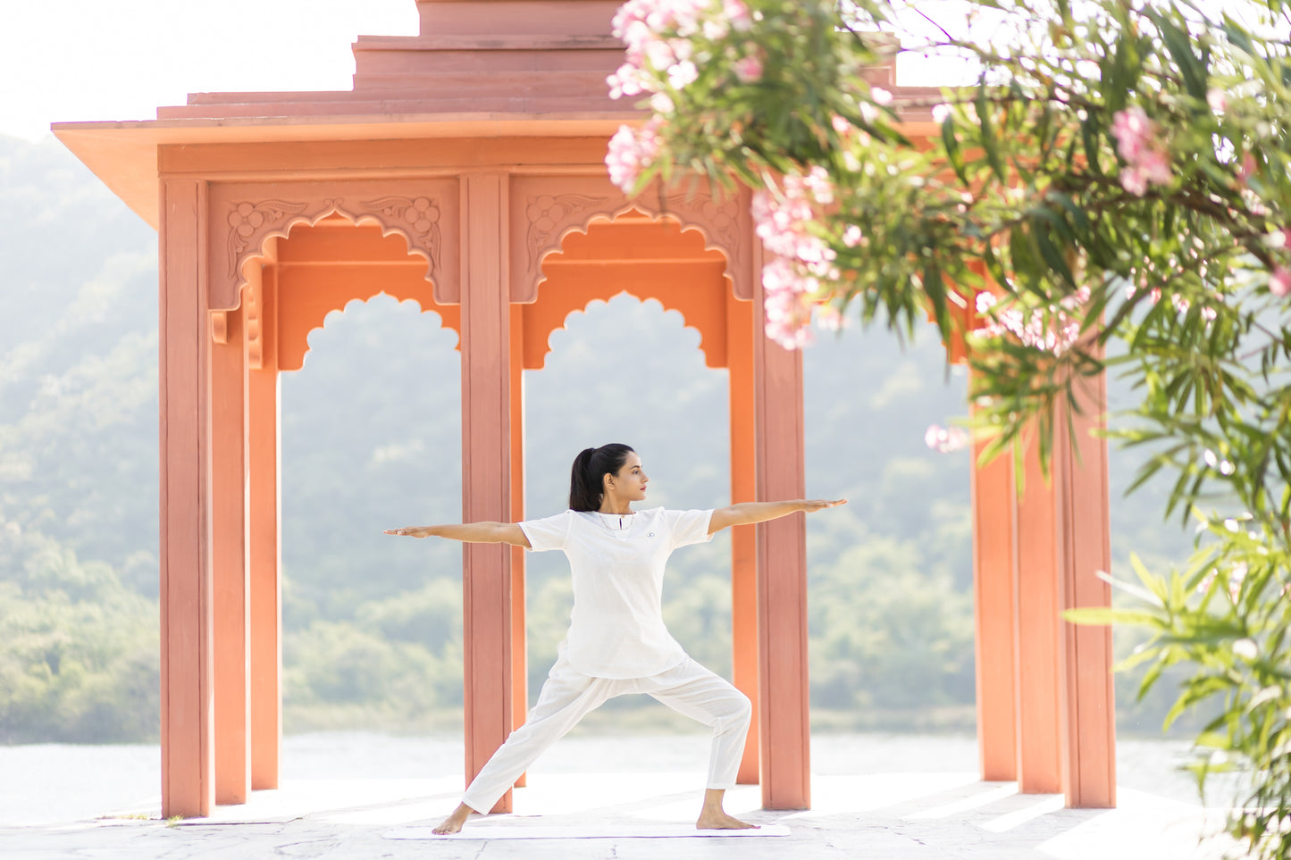 "Kosmoh 100% Organic KHADI Yoga Coord Set - Serene White ( Set of top & yoga pants ) - Female "