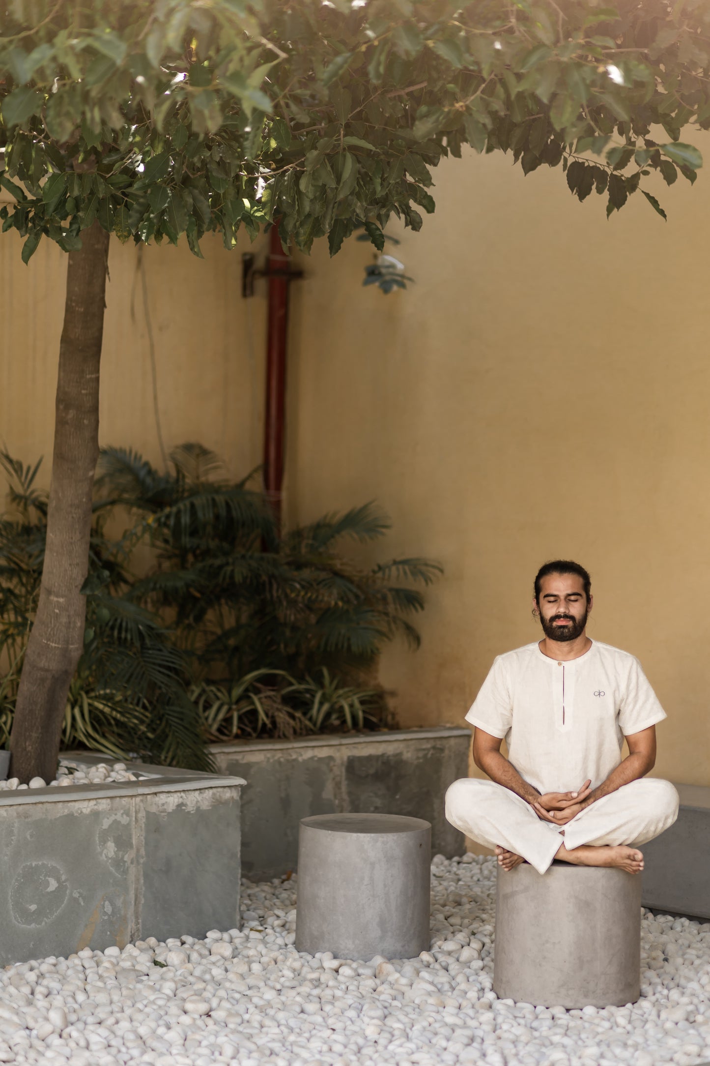 "Kosmoh 100% Organic KHADI Yoga Coord Set - Serene White ( Set of top & yoga pants ) - Male "