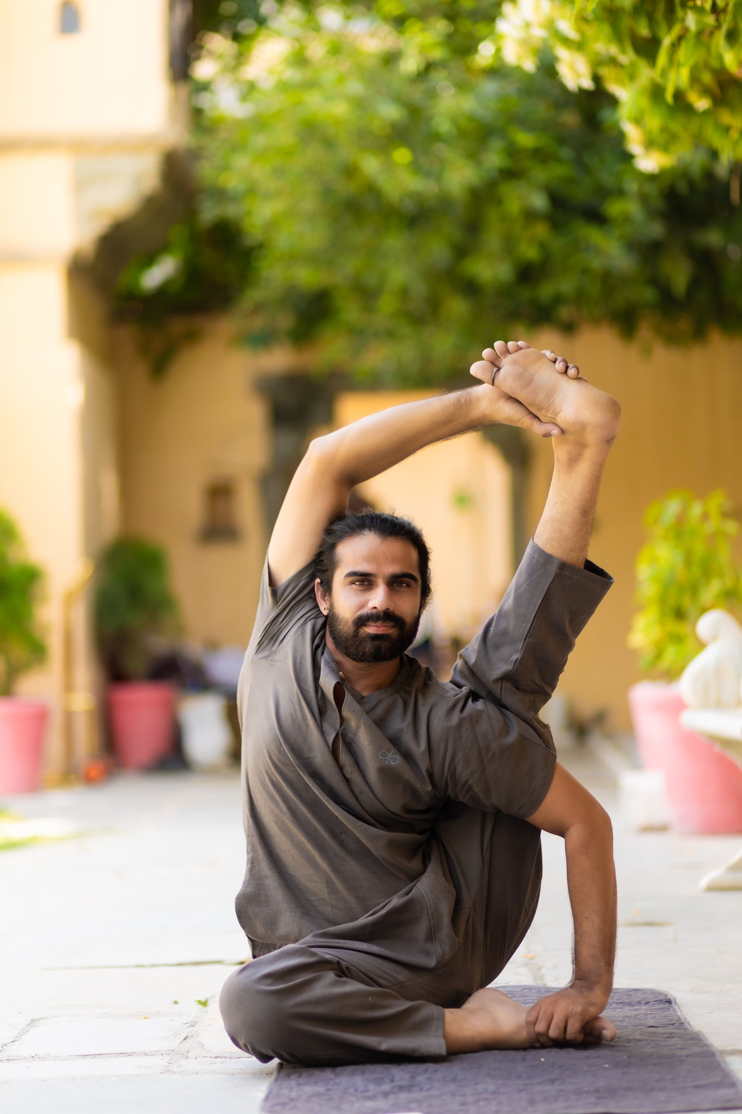 "Kosmoh 100% Organic KHADI Yoga Coord Set - Moonlit Gray ( Set of top & yoga pants ) - Male "